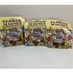 3 Flower Magnet 1996 Magic Creations Vintage Ceramic Anthropomorphic‎ Beige